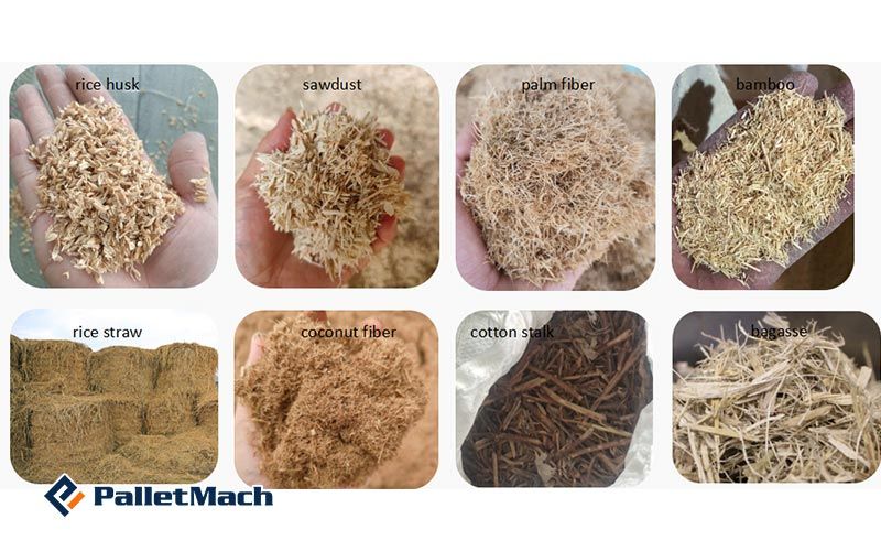 Raw materials for molded wood pallet production: rice husk, sawdust, palm fiber, bamboo, rice straw, coconut fiber, cotton stalk and bagasse